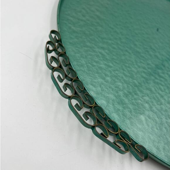 Hollywood Regency Enameled Finish Round Tray by Moire Glaze Kyes Green Vintage - Picture 6 of 9